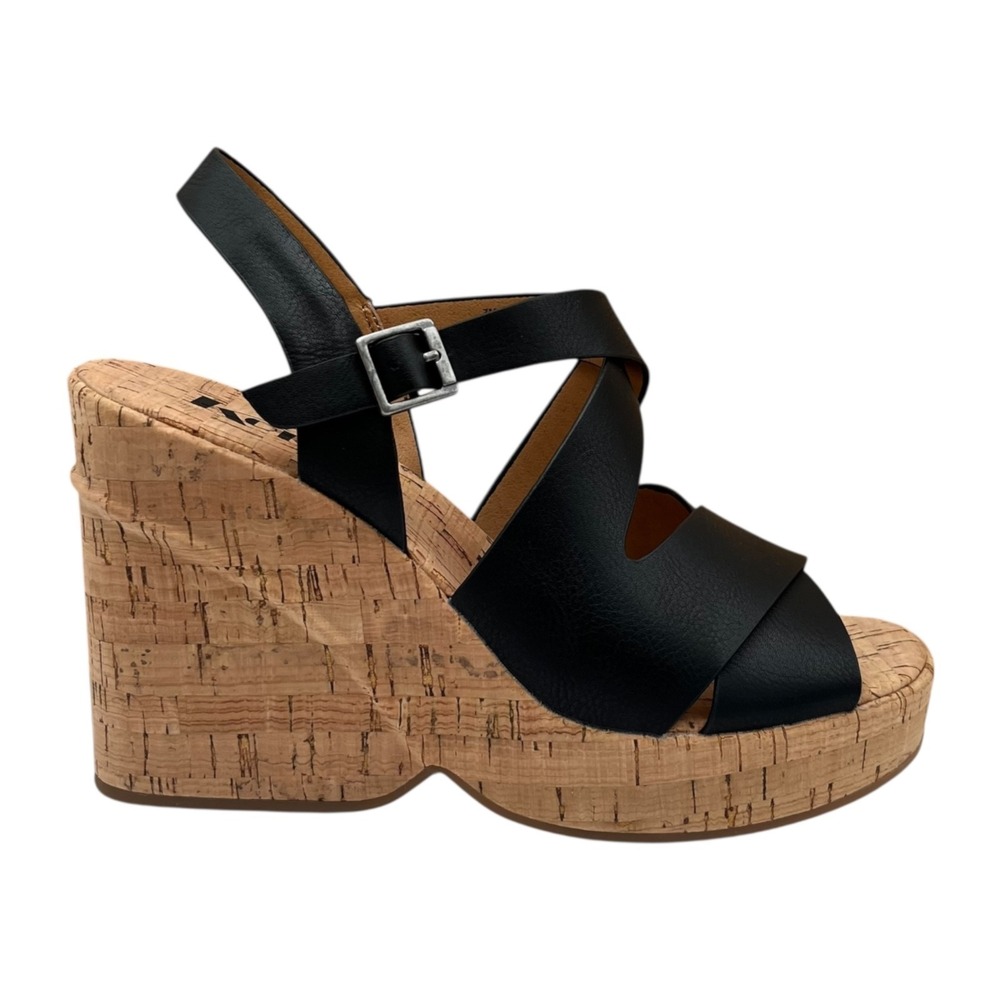 Korks Brigitte Women's 4" Wedge Platform Sandal Size 7 Black/Tan Open Toe Style - Picture 2 of 10